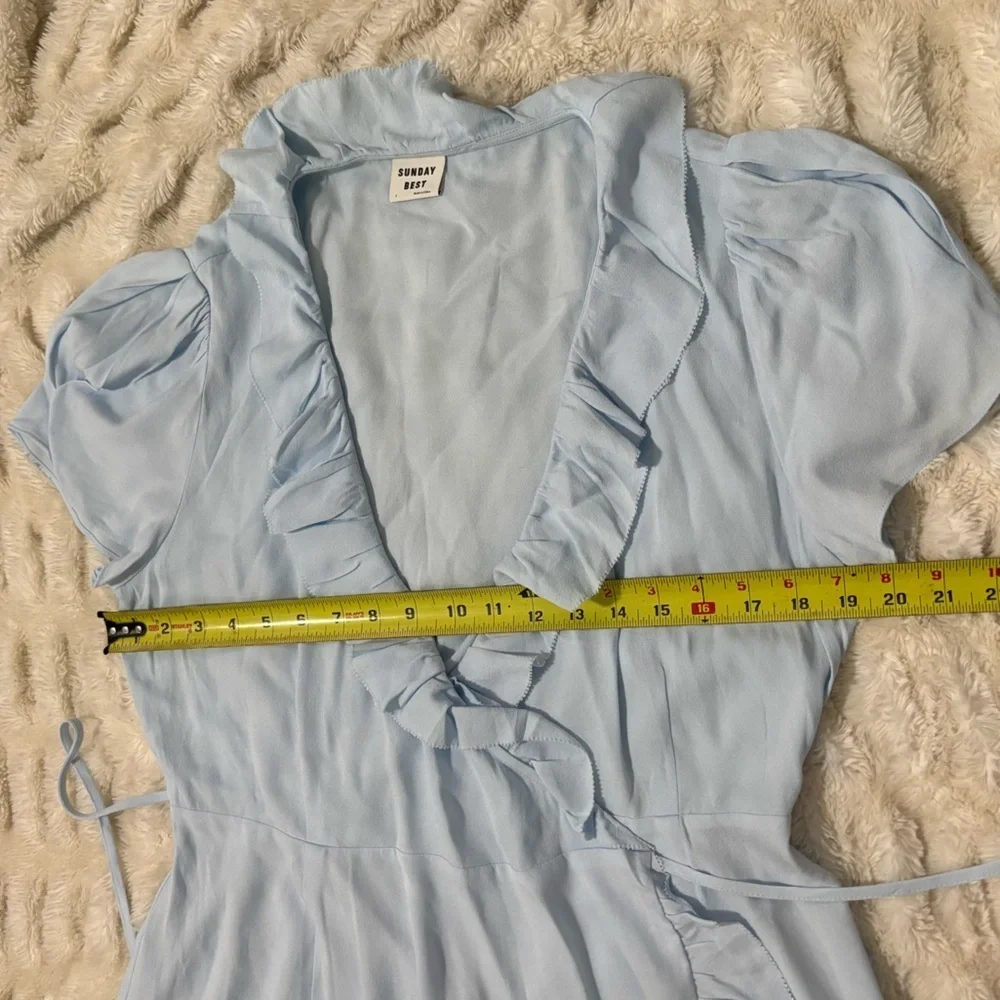 NWT SUNDAY BEST Aritzia Blue Asymmetrical Wrap Dress - Picture 16 of 16